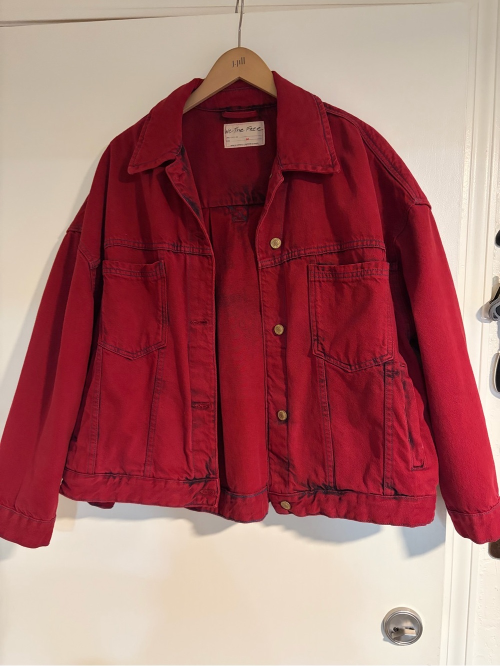 We The Free Red Denim Trucker Jacket